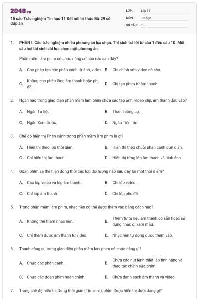 15 câu Trắc nghiệm Tin học 11 Kết nối tri thức Bài 29 có đáp án