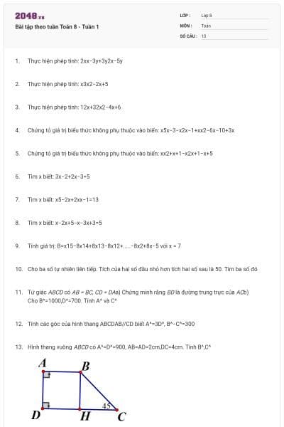 Bài tập theo tuần Toán 8 - Tuần 1