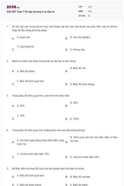 Giải SBT Toán 7 Ôn tập chương 5 có đáp án