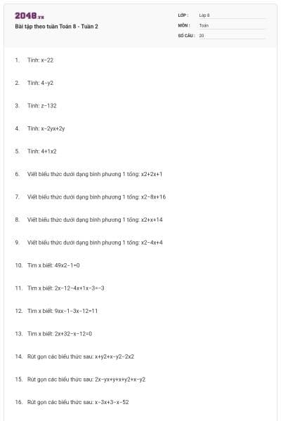 Bài tập theo tuần Toán 8 - Tuần 2
