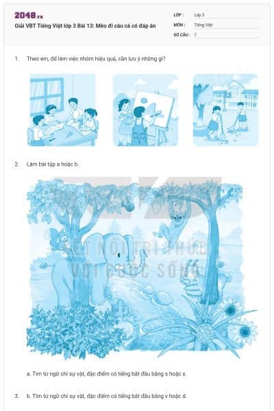 Giải VBT Tiếng Việt lớp 3 Bài 13: Mèo đi câu cá có đáp án