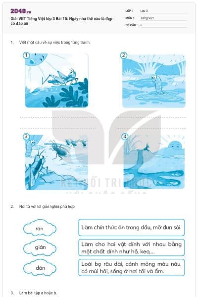 Giải VBT Tiếng Việt lớp 3 Bài 15: Ngày như thế nào là đẹp có đáp án