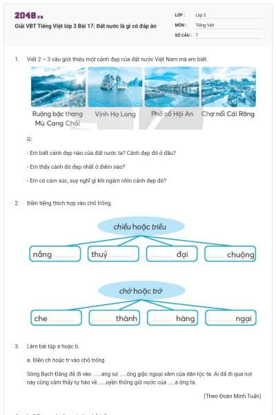 Giải VBT Tiếng Việt lớp 3 Bài 17: Đất nước là gì có đáp án