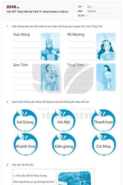 Giải VBT Tiếng Việt lớp 3 Bài 19: Sông Hương có đáp án