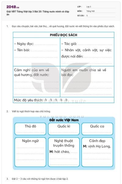 Giải VBT Tiếng Việt lớp 3 Bài 20: Tiếng nước mình có đáp án