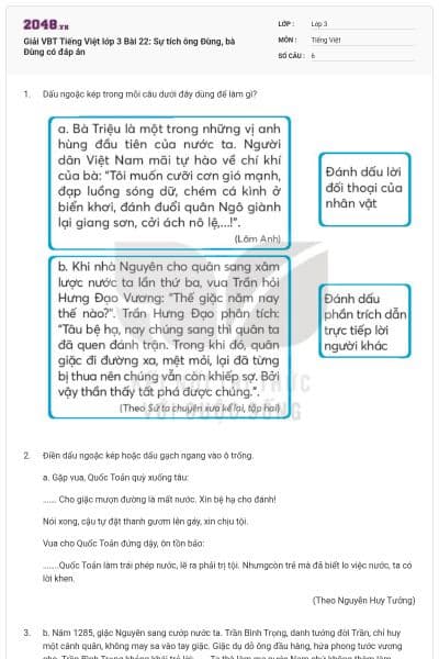 Giải VBT Tiếng Việt lớp 3 Bài 22: Sự tích ông Đùng, bà Đùng có đáp án