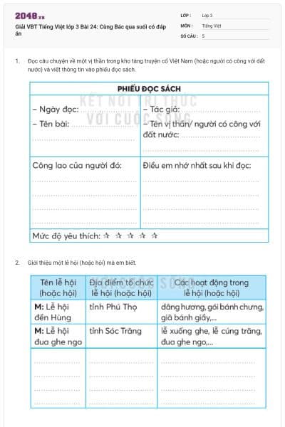 Giải VBT Tiếng Việt lớp 3 Bài 24: Cùng Bác qua suối có đáp án