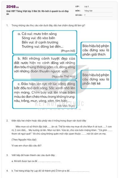 Giải VBT Tiếng Việt lớp 3 Bài 26: Rô-bốt ở quanh ta có đáp án
