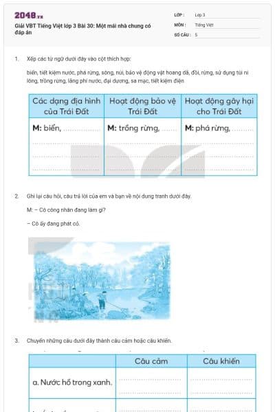 Giải VBT Tiếng Việt lớp 3 Bài 30: Một mái nhà chung có đáp án