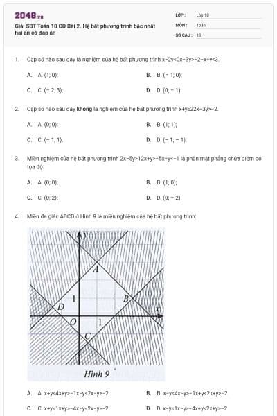 Giải SBT Toán 10 CD Bài 2. Hệ bất phương trình bậc nhất hai ẩn có đáp án