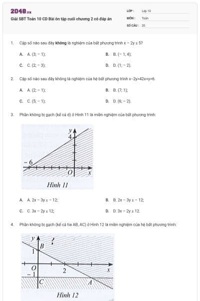 Giải SBT Toán 10 CD Bài ôn tập cuối chương 2 có đáp án