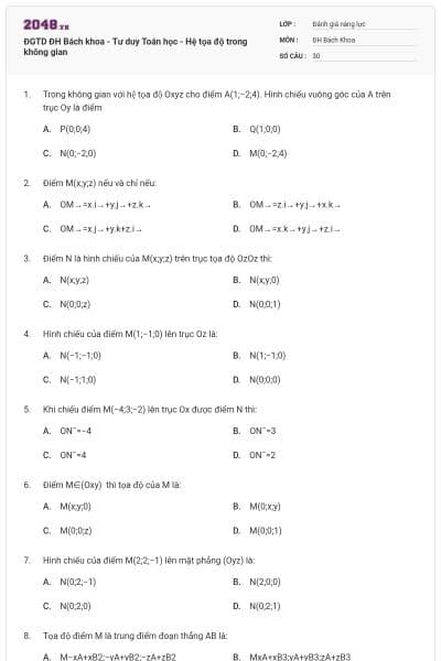 ĐGTD ĐH Bách khoa - Tư duy Toán học - Hệ tọa độ trong không gian