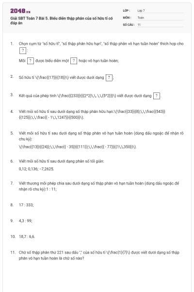 Giải SBT Toán 7 Bài 5. Biểu diễn thập phân của số hữu tỉ có đáp án