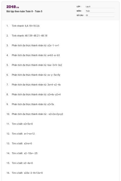 Bài tập theo tuần Toán 8 - Tuần 5