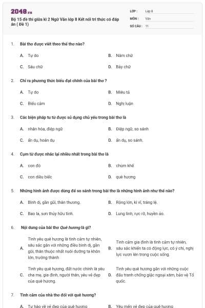 Bộ 15 đề thi giữa kì 2 Ngữ Văn lớp 8 Kết nối tri thức có đáp án ( Đề 1)