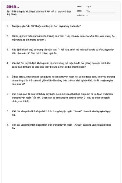 Bộ 15 đề thi giữa kì 2 Ngữ Văn lớp 8 Kết nối tri thức có đáp án( Đề 4)