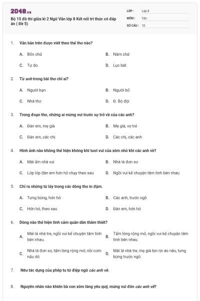 Bộ 15 đề thi giữa kì 2 Ngữ Văn lớp 8 Kết nối tri thức có đáp án ( Đề 5)