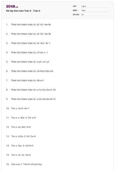 Bài tập theo tuần Toán 8 - Tuần 6