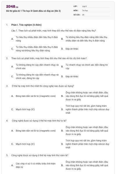 Đề thi giữa kì 1 Tin học 8 Cánh diều có đáp án (Đề 3)