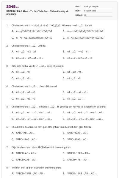 ĐGTD ĐH Bách khoa - Tư duy Toán học - Tích có hướng và ứng dụng