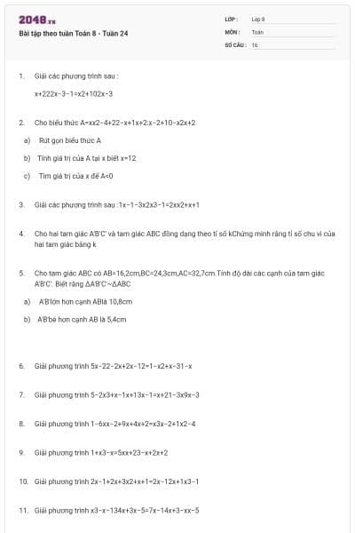 Bài tập theo tuần Toán 8 - Tuần 24