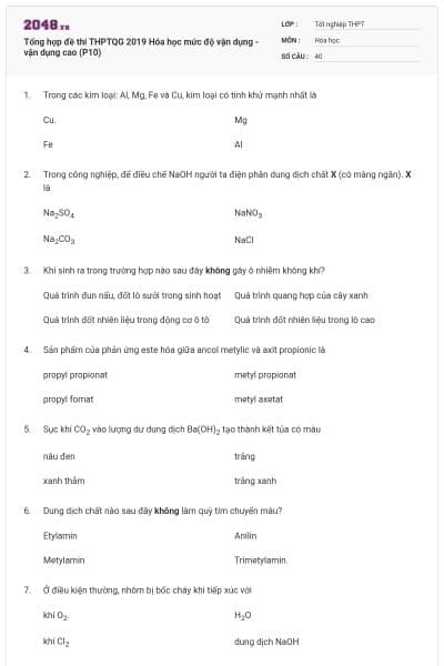 Tổng hợp đề thi THPTQG 2019 Hóa học mức độ vận dụng - vận dụng cao (P10)
