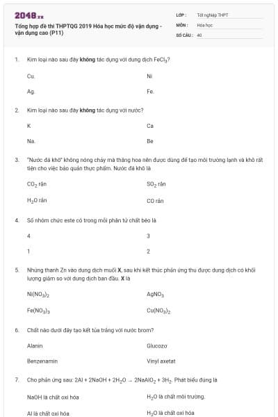 Tổng hợp đề thi THPTQG 2019 Hóa học mức độ vận dụng - vận dụng cao (P11)