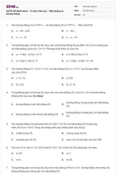 ĐGTD ĐH Bách khoa - Tư duy Toán học - Mặt phẳng và đường thẳng