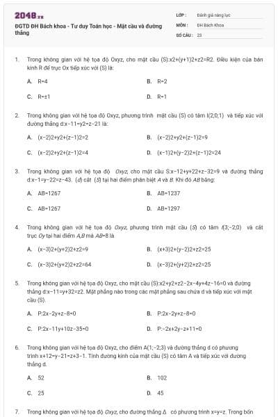 ĐGTD ĐH Bách khoa - Tư duy Toán học - Mặt cầu và đường thẳng