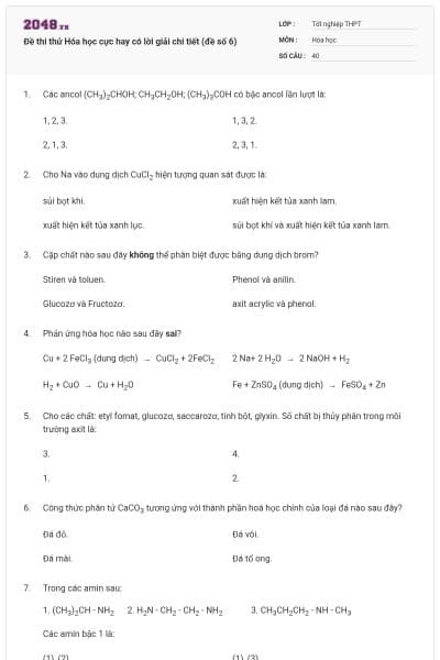 Đề thi thử Hóa học cực hay có lời giải chi tiết (đề số 6)