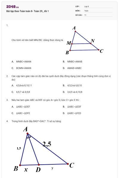 Bài tập theo Tuần toán 8- Tuần 29_ đề 1
