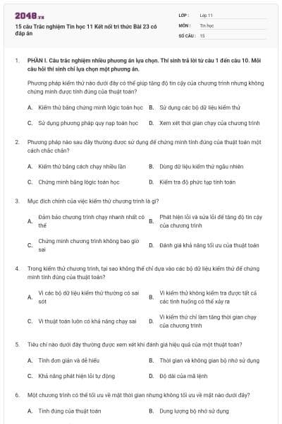 15 câu Trắc nghiệm Tin học 11 Kết nối tri thức Bài 23 có đáp án