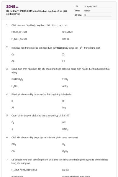 Đề thi thử THPTQG 2019 môn Hóa học cực hay có lời giải chi tiết (P10)