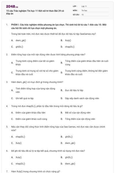 15 câu Trắc nghiệm Tin học 11 Kết nối tri thức Bài 29 có đáp án