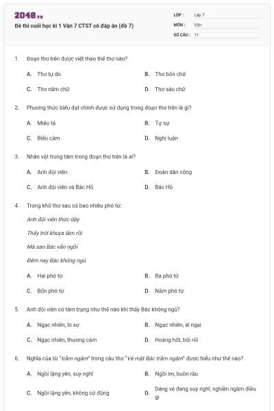 Đề thi cuối học kì 1 Văn 7 CTST có đáp án (đề 7)
