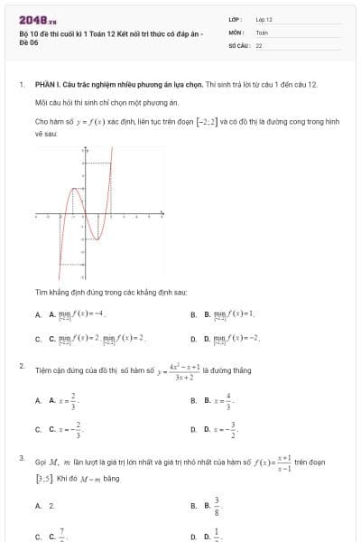 Bộ 10 đề thi cuối kì 1 Toán 12 Kết nối tri thức có đáp án - Đề 06