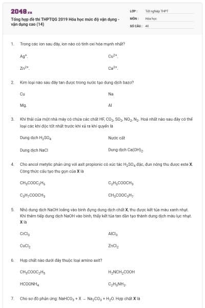 Tổng hợp đề thi THPTQG 2019 Hóa học mức độ vận dụng - vận dụng cao (14)