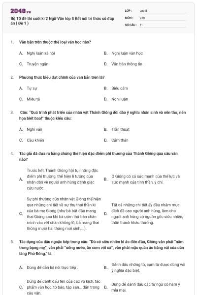 Bộ 10 đề thi cuối kì 2 Ngữ Văn lớp 8 Kết nối tri thức có đáp án ( Đề 1 )
