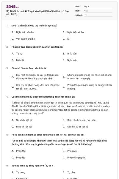 Bộ 10 đề thi cuối kì 2 Ngữ Văn lớp 8 Kết nối tri thức có đáp án ( Đề 2 )