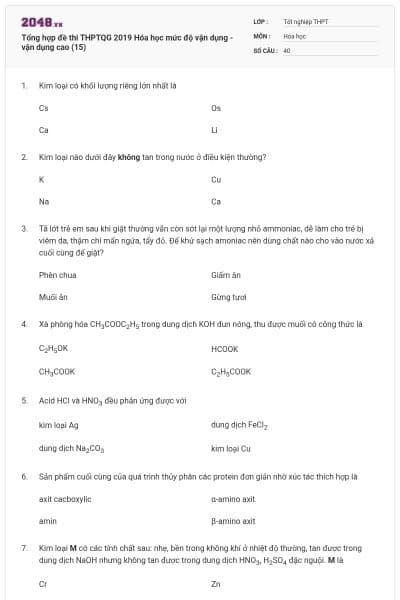Tổng hợp đề thi THPTQG 2019 Hóa học mức độ vận dụng - vận dụng cao (15)