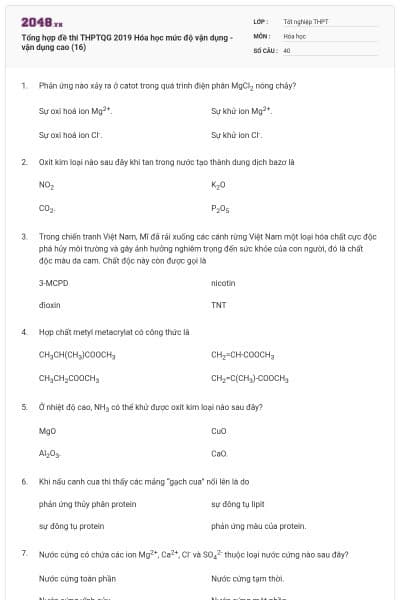 Tổng hợp đề thi THPTQG 2019 Hóa học mức độ vận dụng - vận dụng cao (16)