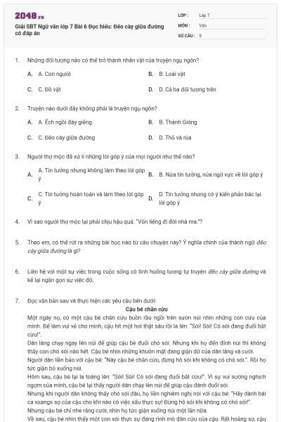 Giải SBT Ngữ văn lớp 7 Bài 6 Đọc hiểu: Đẽo cày giữa đường có đáp án