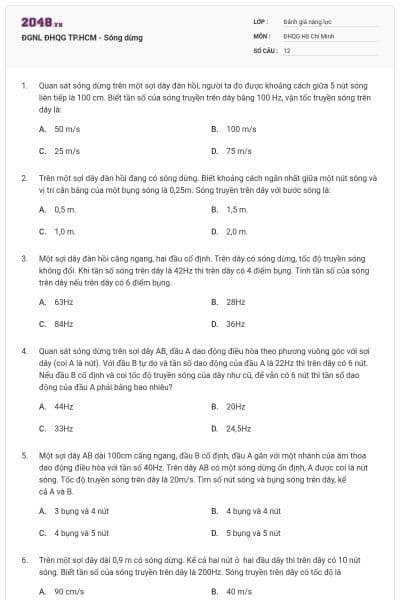 ĐGNL ĐHQG TP.HCM - Sóng dừng