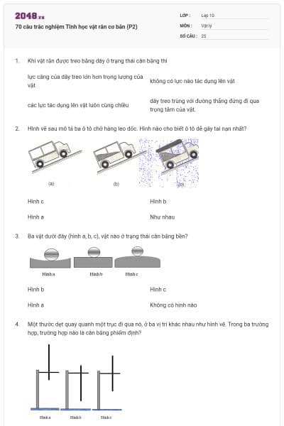 70 câu trắc nghiệm Tĩnh học vật rắn cơ bản (P2)