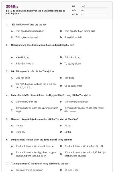 Bộ 10 đề thi giữa kì 2 Ngữ Văn lớp 8 Chân trời sáng tạo có đáp án( Đề 9 )