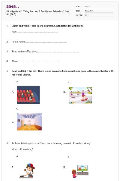Đề thi giữa kì 1 Tiếng Anh lớp 5 Family and Friends có đáp án (Đề 3)