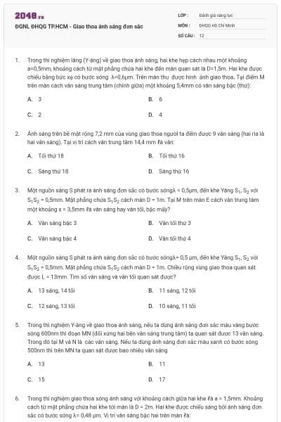 ĐGNL ĐHQG TP.HCM - Giao thoa ánh sáng đơn sắc