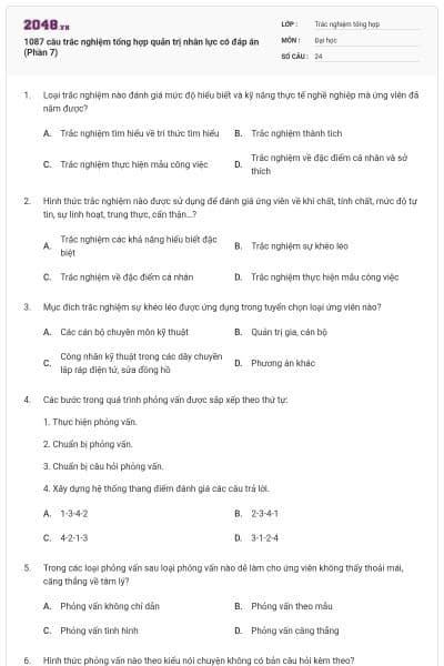 1087 câu trắc nghiệm tổng hợp quản trị nhân lực có đáp án (Phần 7)