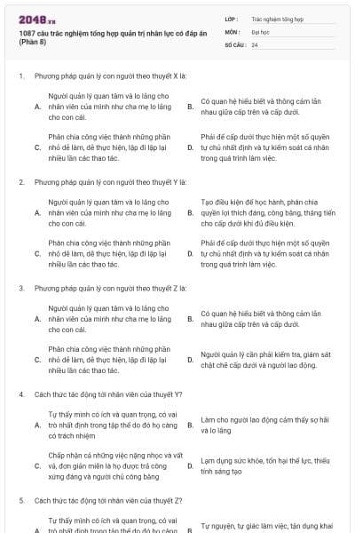 1087 câu trắc nghiệm tổng hợp quản trị nhân lực có đáp án (Phần 8)