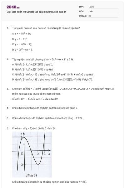 Giải SBT Toán 10 CD Bài tập cuối chương 3 có đáp án